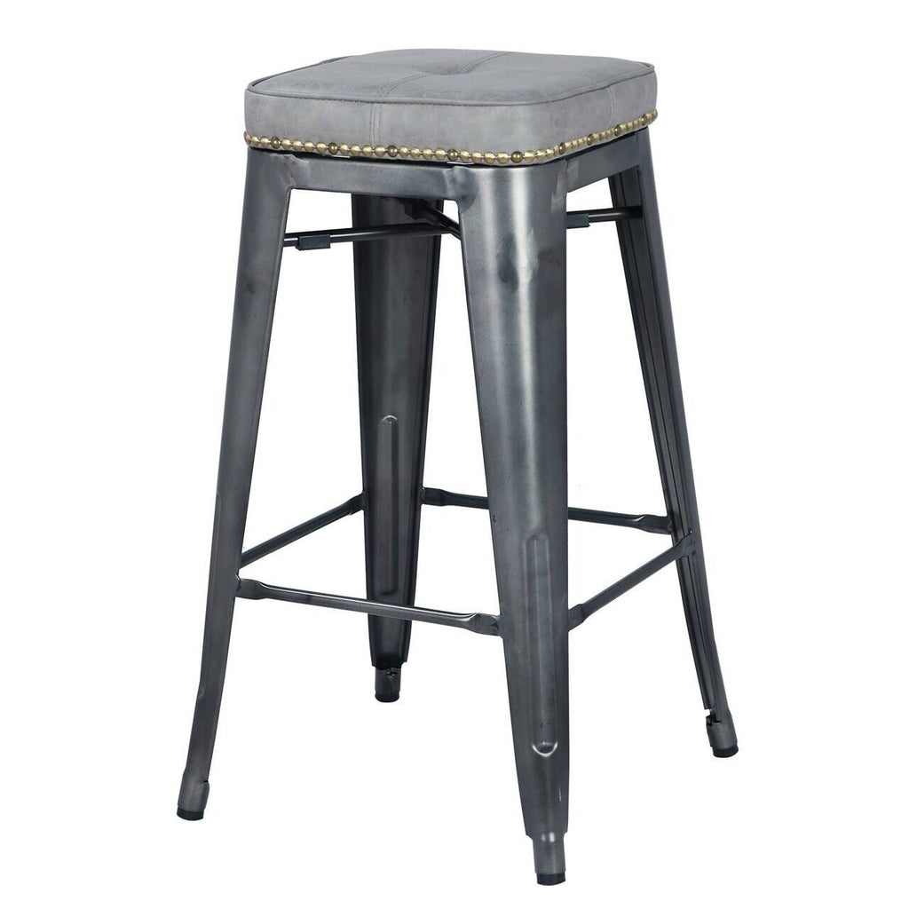 Vintage Mist Gray PU Metal Backless Counter Stool Z279425