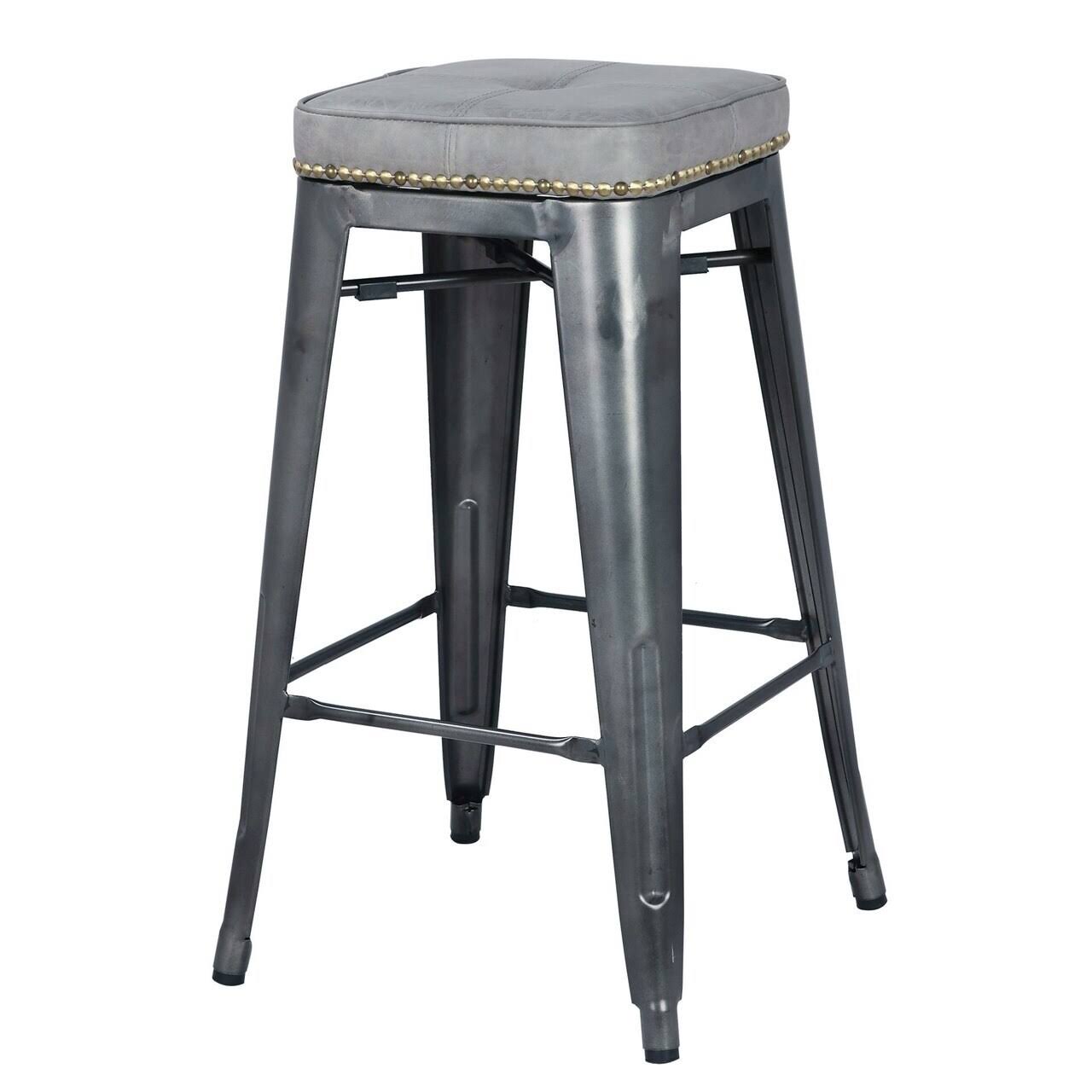 Vintage Mist Gray PU Metal Backless Counter Stool Z279425