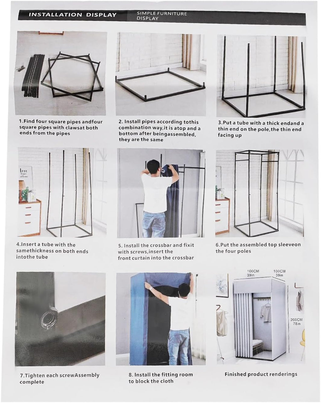 Portable Dressing Room Frame with 4 Wheels, White, 88.18 lbs Capacity J567