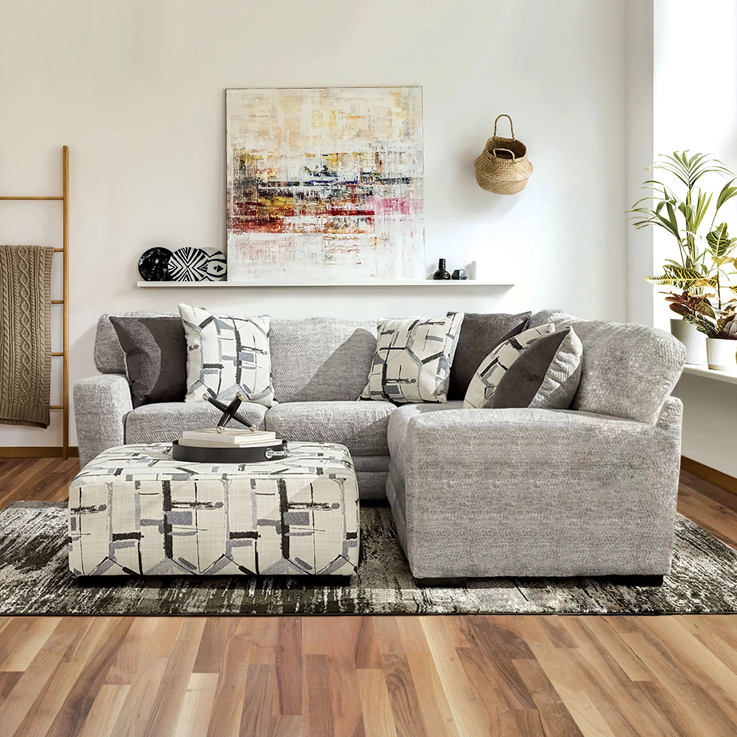 Grey Chenille L-Shaped Sectional C5248