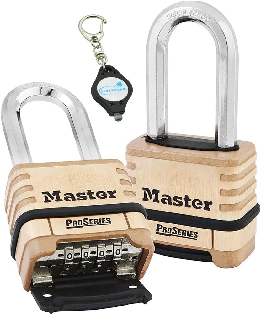 2 Pack Brass Resettable Combination Padlock with Key Chain Light W61866