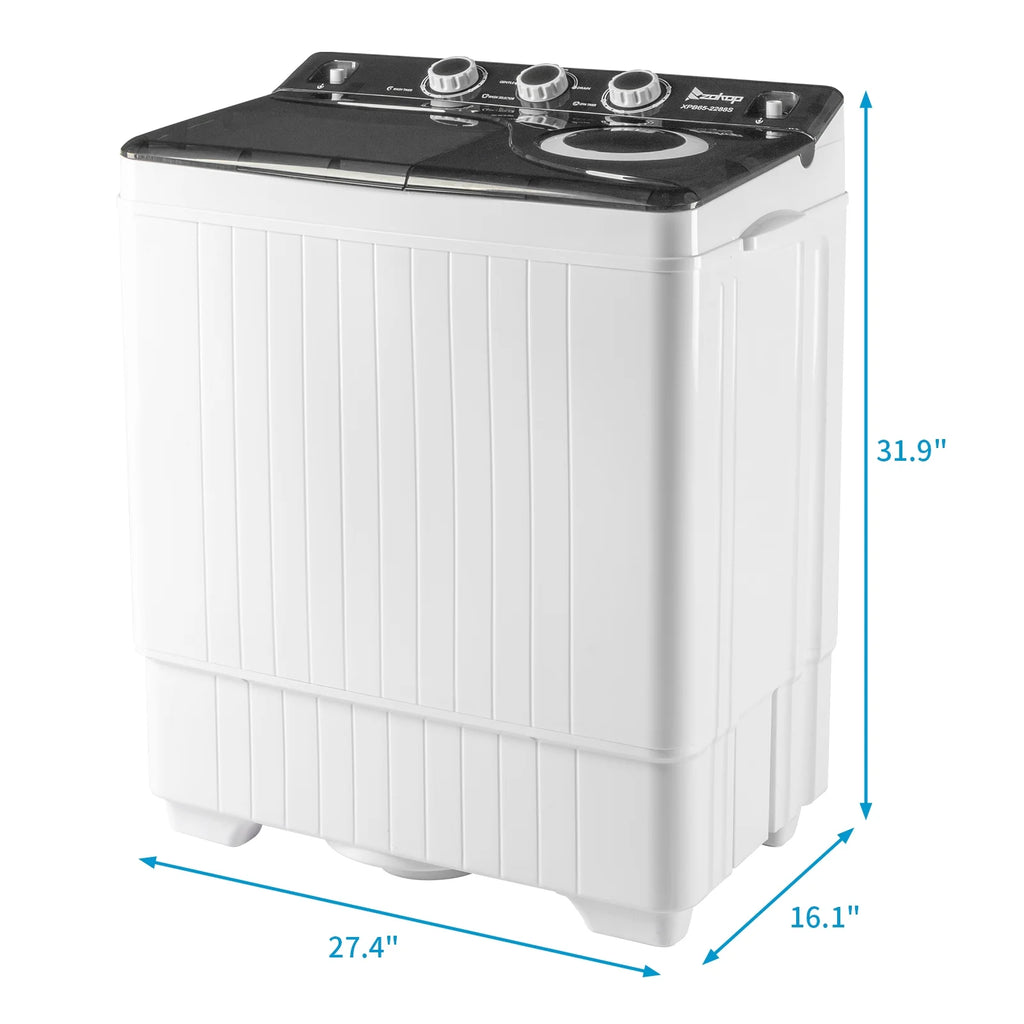 Semi-automatic Twin Tub Washing Machine with Built-in Drain Pump, 26Lbs, White&Black U729347