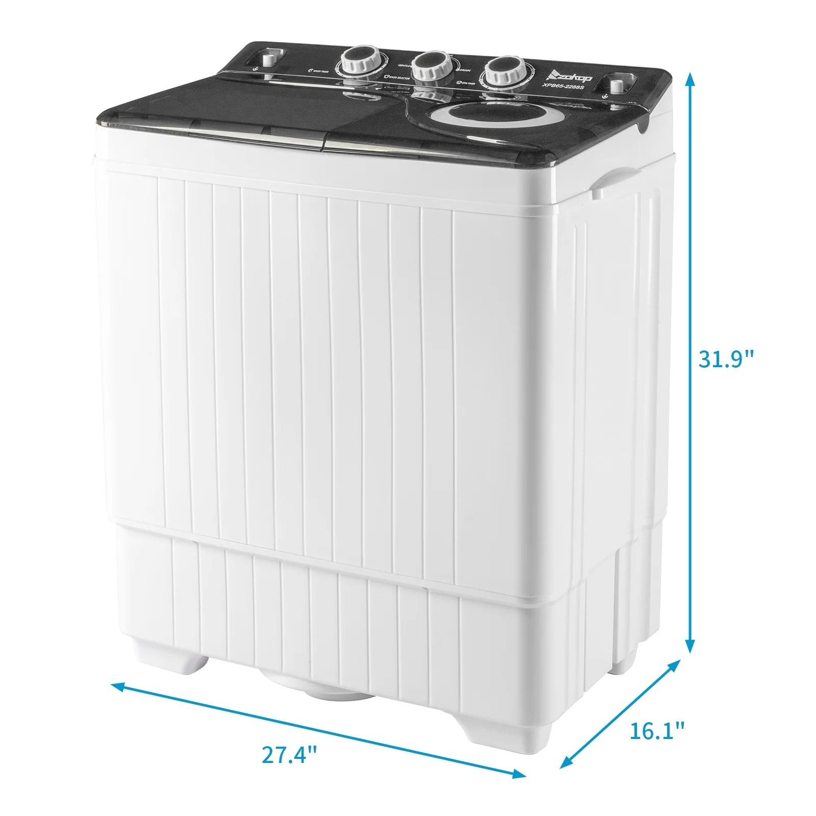 Semi-automatic Twin Tub Washing Machine with Built-in Drain Pump, 26Lbs, White&Black U729347