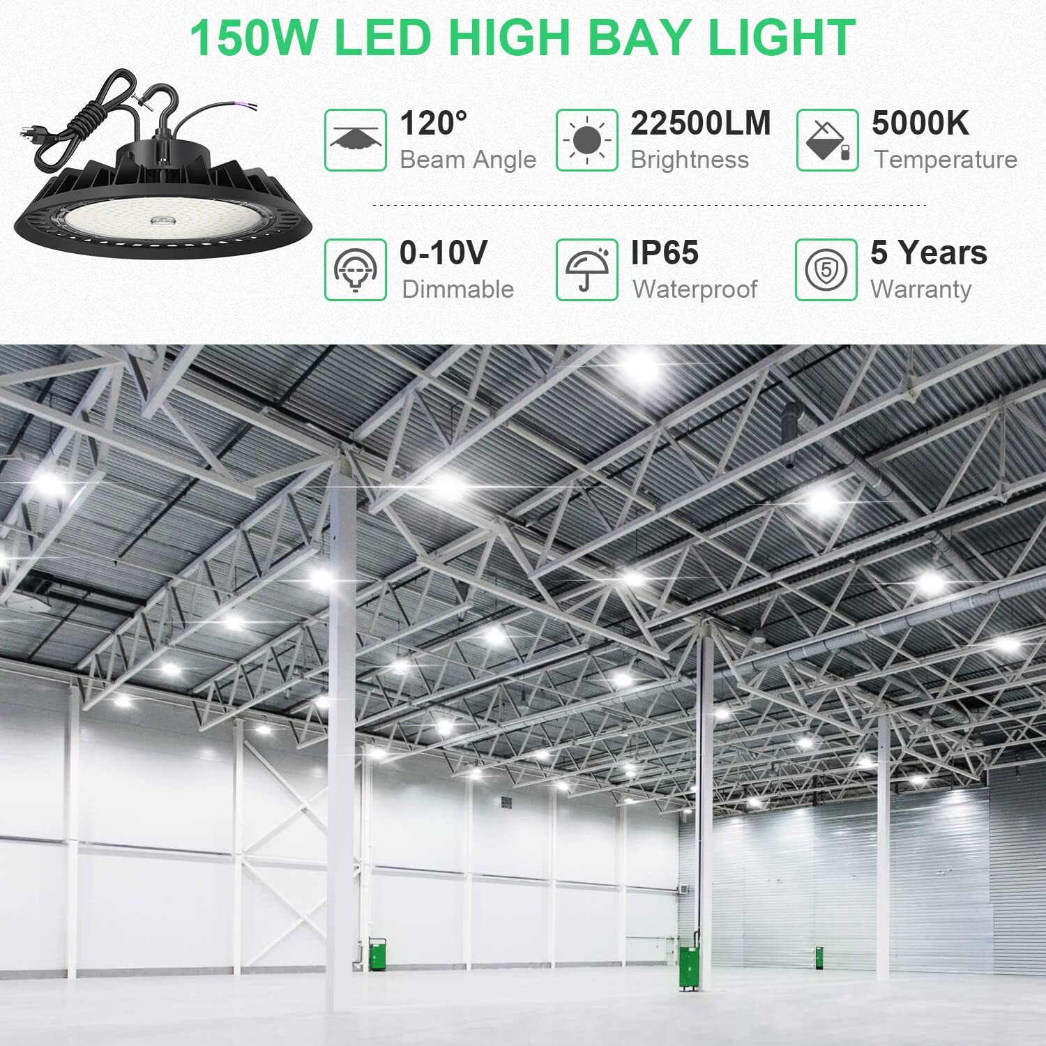 150W 5000K Dimmable High Bay Light, Pack of 2 D171