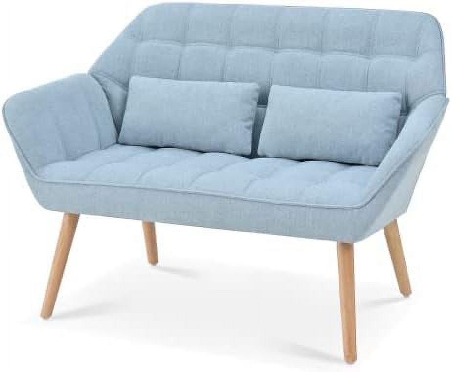 Blue Linen Fabric 2-Seat Loveseat Sofa with 2 Pillow O763