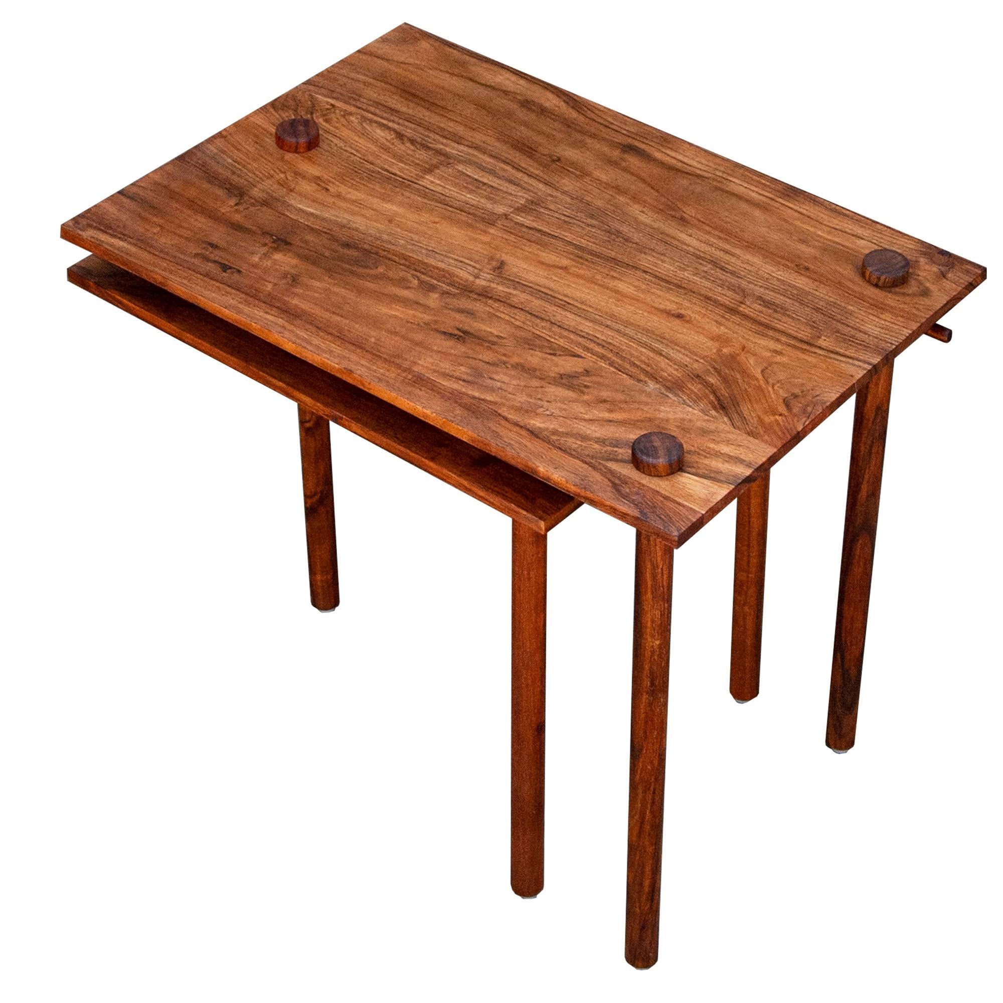Solid Wood End Table with Pull Out Extension, Dark Brown J9385