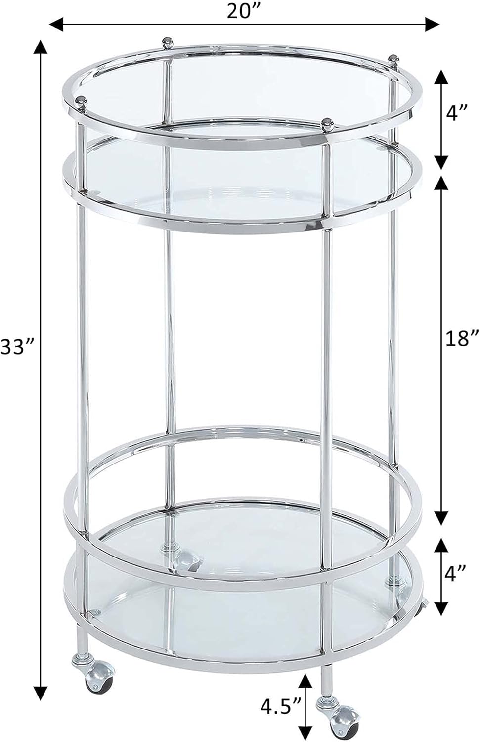 Clear Glass Chrome Frame Bar Cart With Wheels S7826
