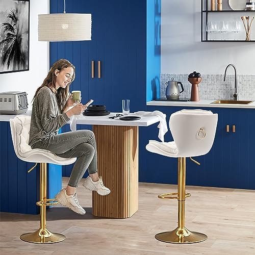 Swivel Barstools Set of 4 Velvet Upholstered Adjustable Stool Chair S7759