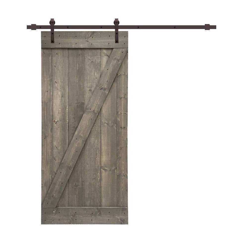 Weather Gray Solid Knotty Pine Wood Interior Sliding Barn Door with Hardware Kit C297