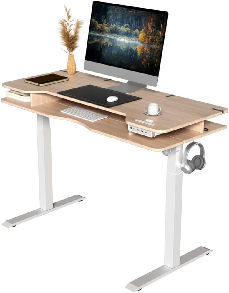 47" Electric Standing Desk with Storage Shelves D290356