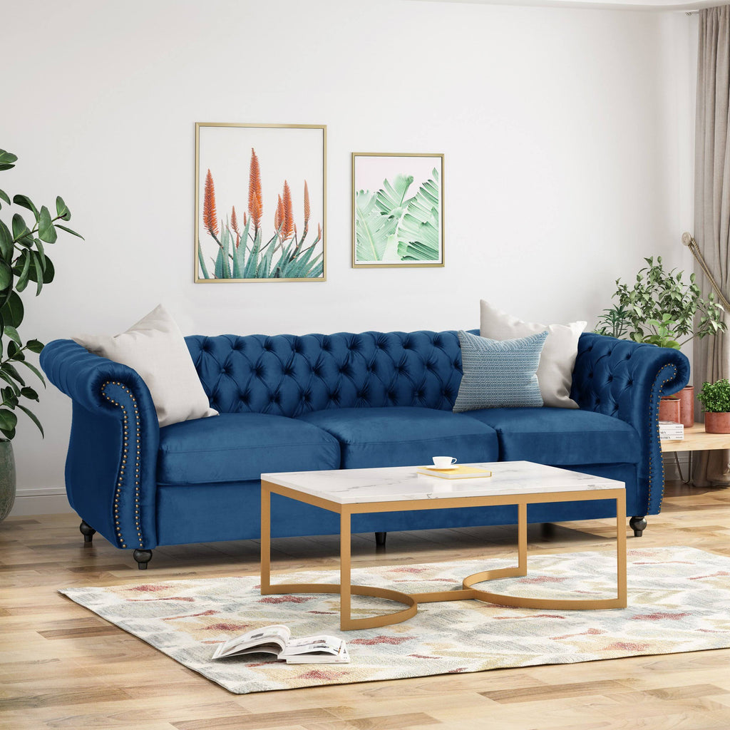 Black Chesterfield Tufted Microfiber Sofa with Scroll Arms P1753