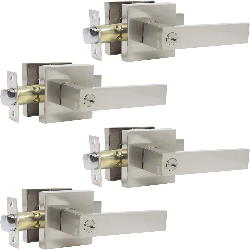 Satin Nickel Privacy Door Lever Handleset 4 Pack Z586