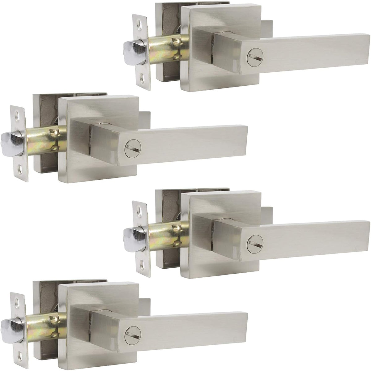 Satin Nickel Privacy Door Lever Handleset 4 Pack Z586