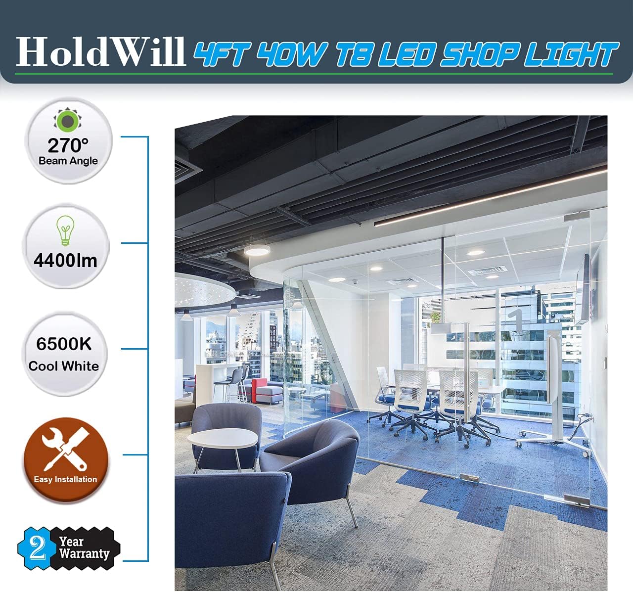 6 Pack 4FT 40W Integrated V Shaped LED Shop Light, Linkable White Daylight 6000k, On/Off Switch Cable Clear Cover U9984