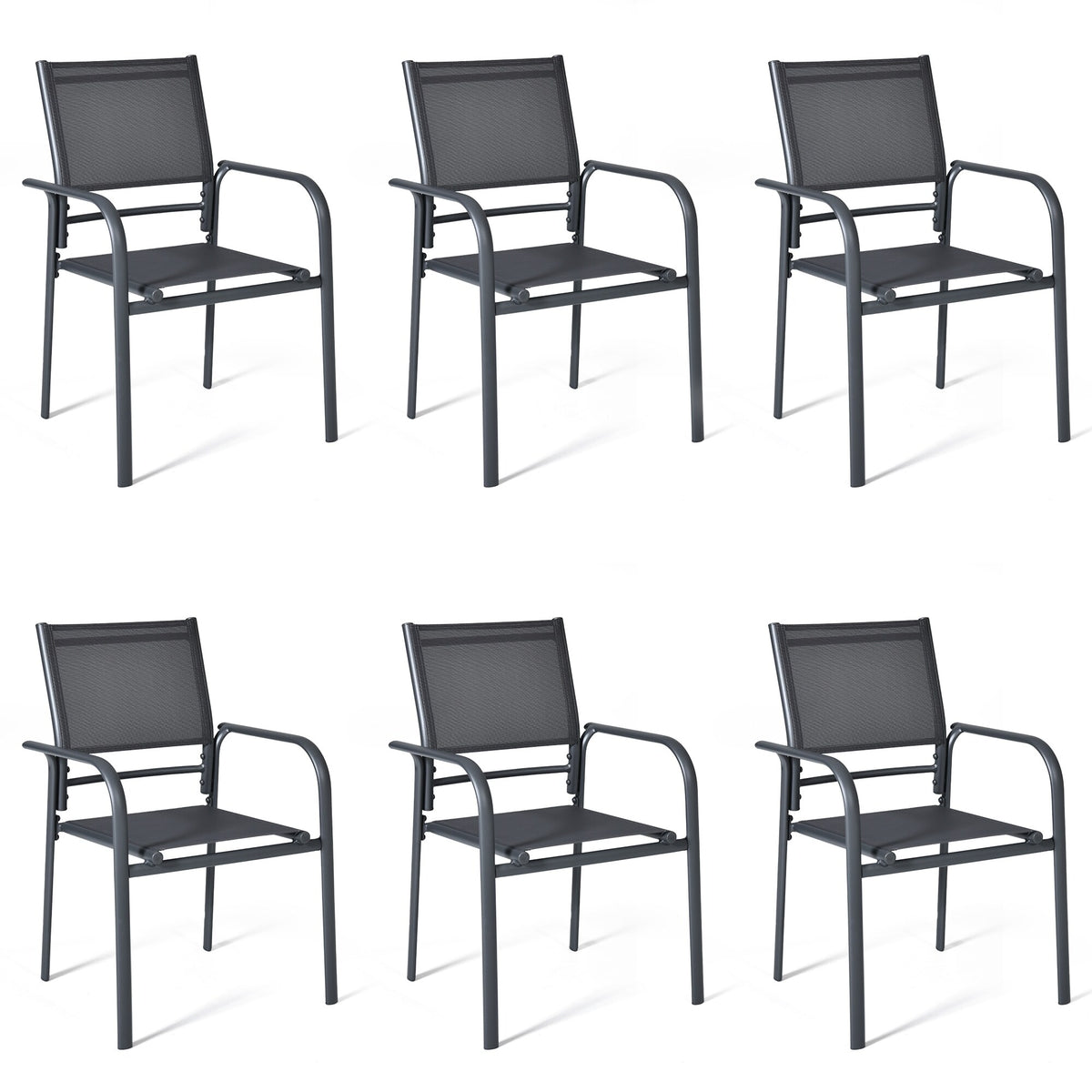 Set of 6 Aluminum Outdoor Patio Dining Chairs Grey J142285