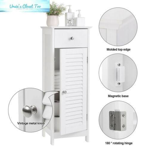 White Wooden Bathroom Floor Cabinet with Drawer and Single Shutter Door O71936