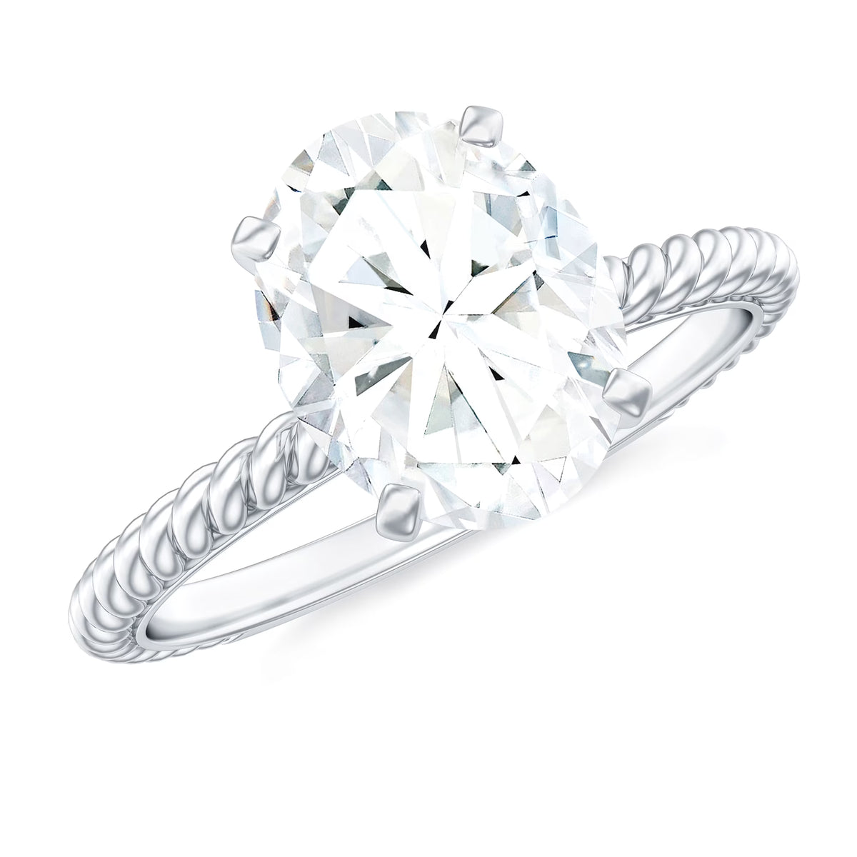Oval Moissanite Solitaire Engagement Ring, 14K White Gold, US 8.00 Y77166
