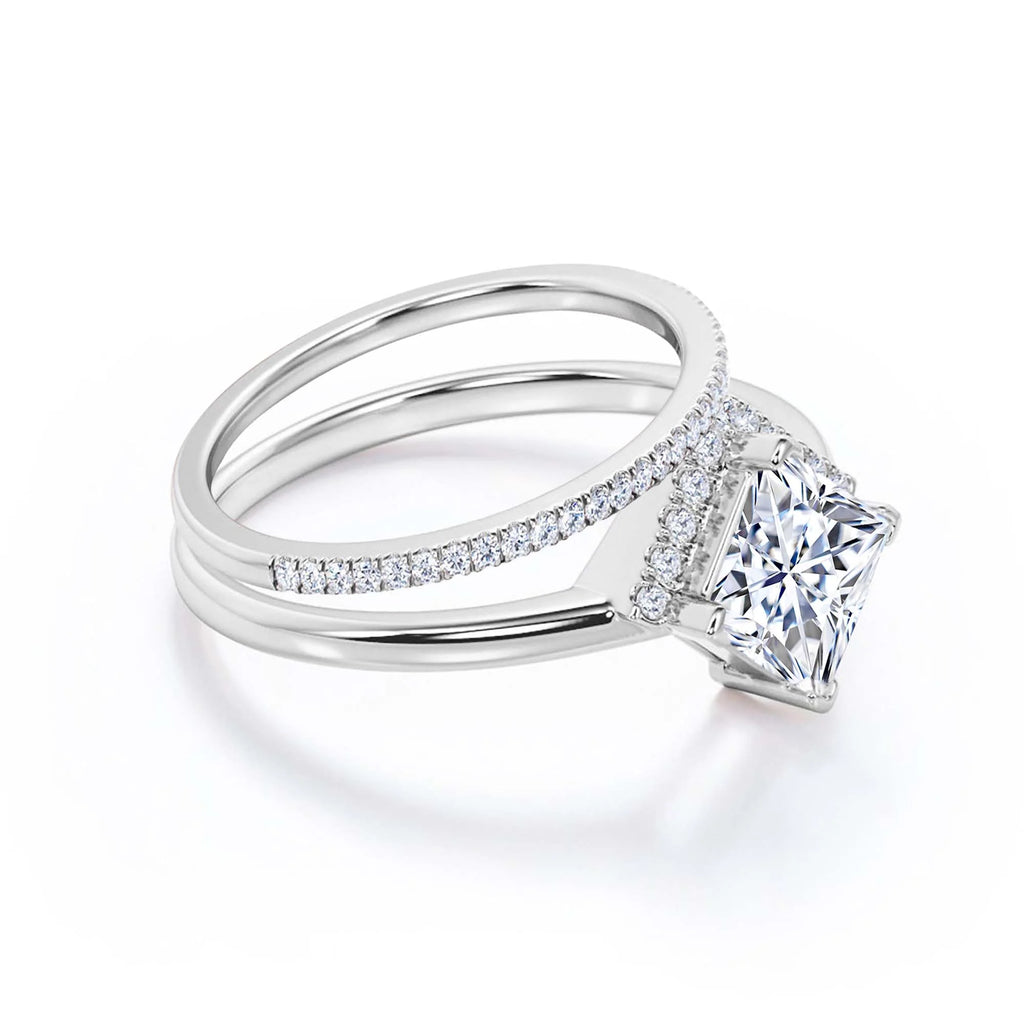 2.00 Carat Princess Cut Moissanite Dainty Engagement Ring in 925 Sterling Silver With 18k White Gold Plating C270