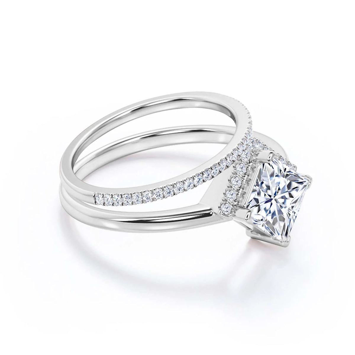 2.00 Carat Princess Cut Moissanite Dainty Engagement Ring in 925 Sterling Silver With 18k White Gold Plating C270