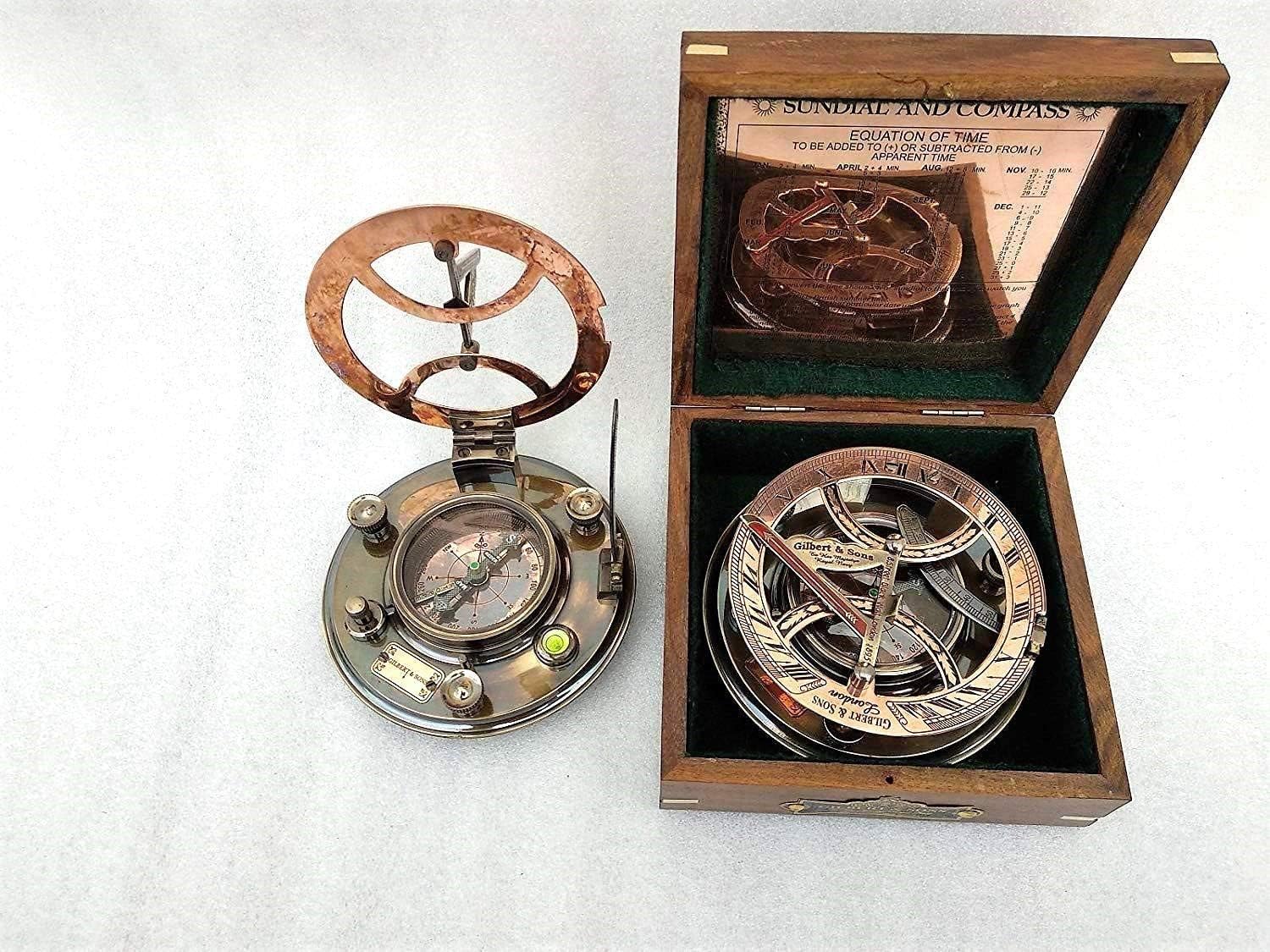 Brass Sundial with Rosewood Case, Pack of 2 M8220