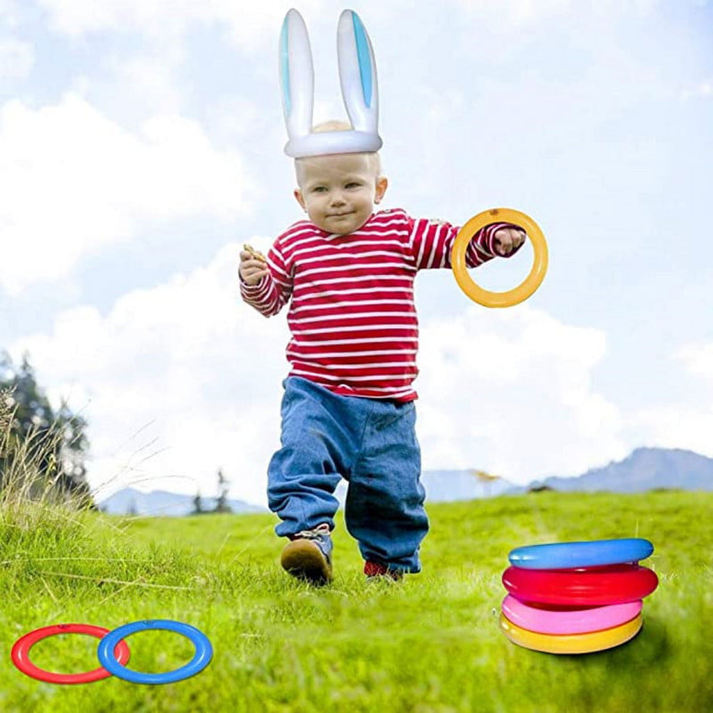 Inflatable Easter Bunny Hat with 4 Rings Wearable Toss Toy Y5138