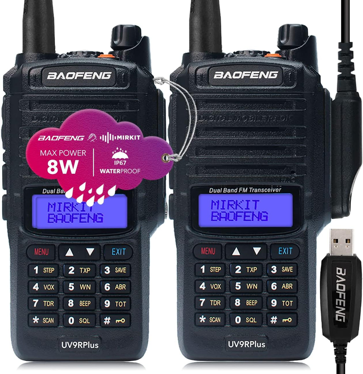 2 Way Radio with USB Programming Cable, 2200mAh Battery, Mic & Earpiece, Pack of 2 J8513