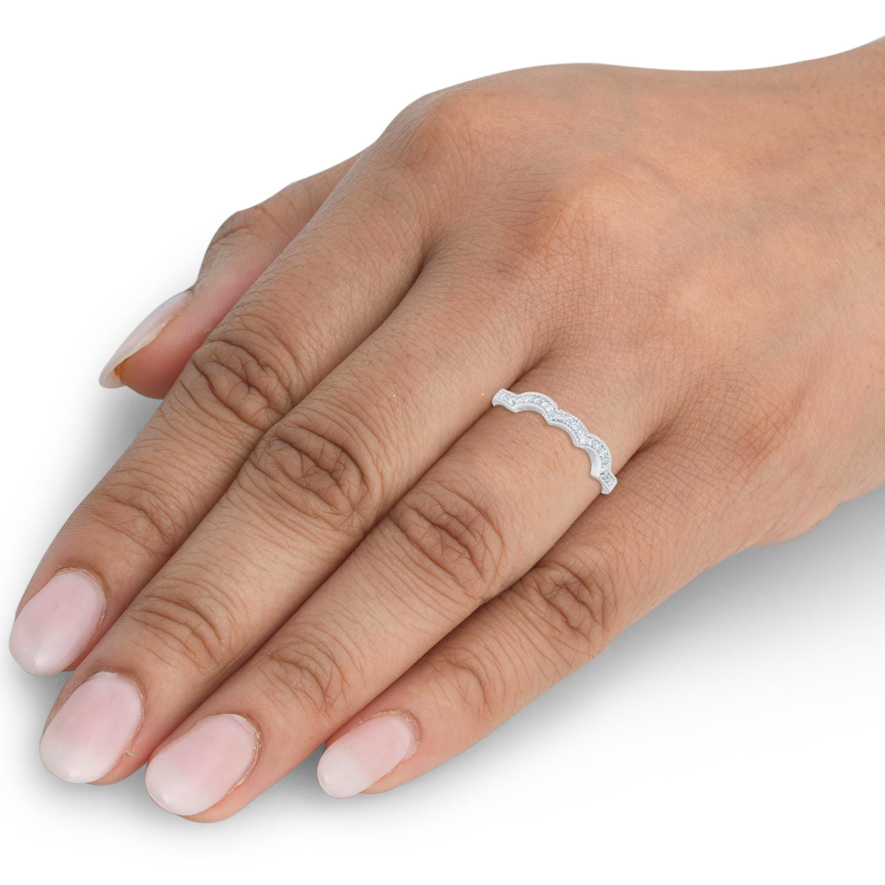 14K White Gold Curved Wedding Ring C1010