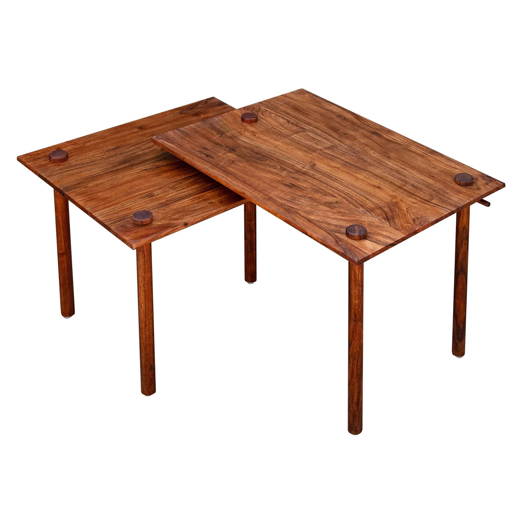 Solid Wood End Table with Pull Out Extension, Dark Brown J9385
