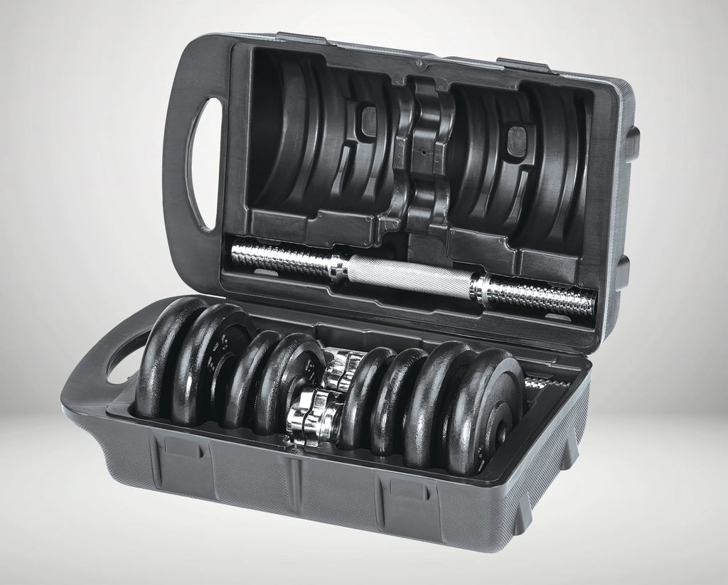 40 lb Adjustable Cast Iron Dumbbell Set with Case L351