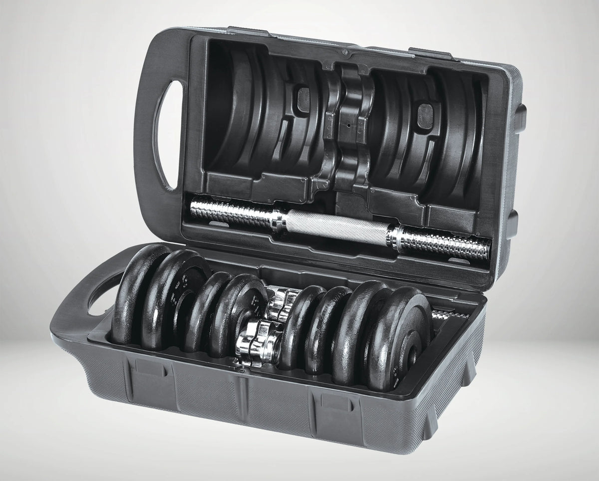 40 lb Adjustable Cast Iron Dumbbell Set with Case L351
