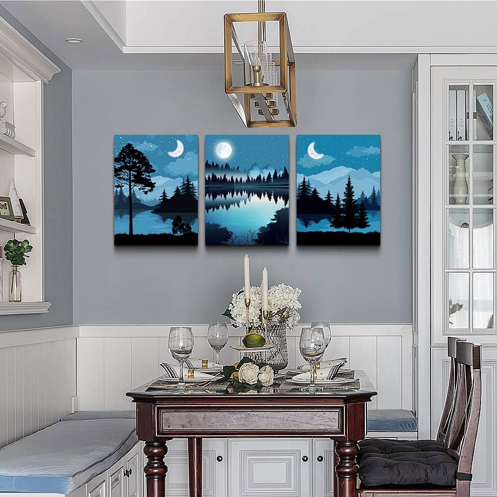 Blue Abstract Geometric Canvas Wall Art 3 Piece Framed J152966