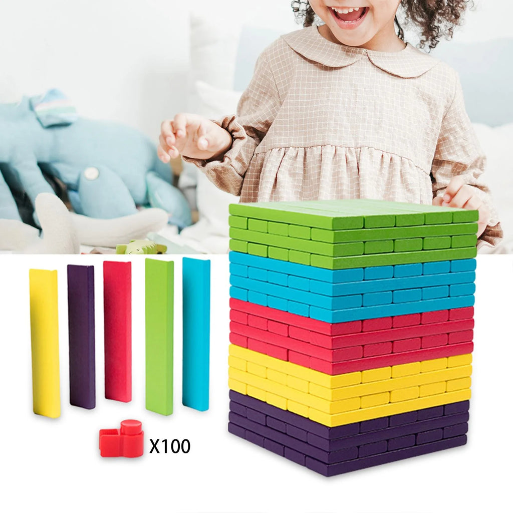 100 Pieces Wooden Blocks Stacking Game Building Kits Board Games N8207