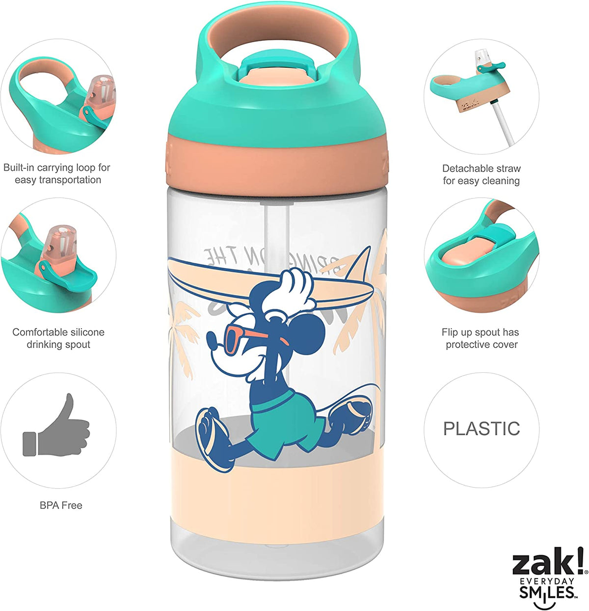 16oz 2 Pieces BPA-Free Plastic Kids Water Bottle with Straw G6542