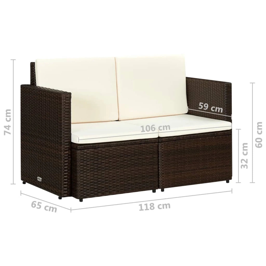 Brown Poly Rattan 2 Seater Outdoor Sofa with Cushion M605177