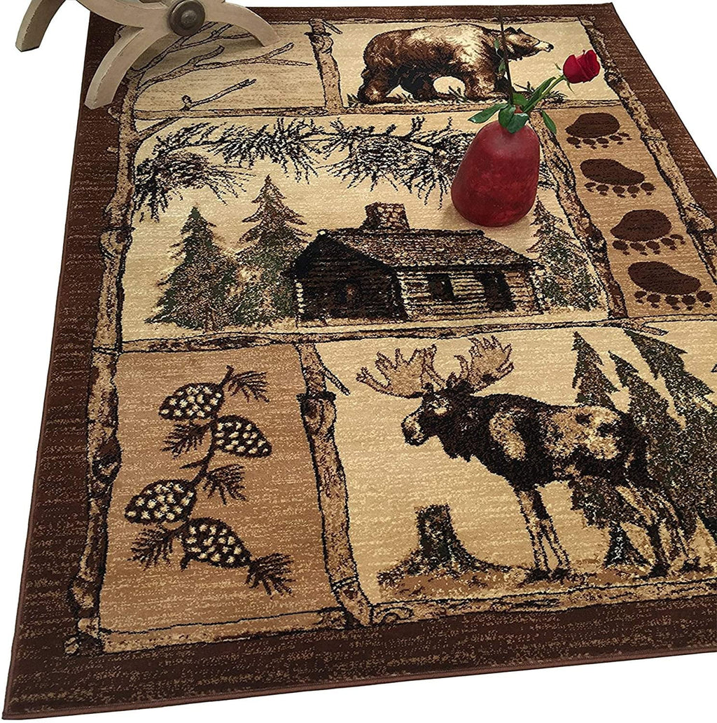 Rustic Cabin Moose and Lodge Theme Rug Brown Carpet L750