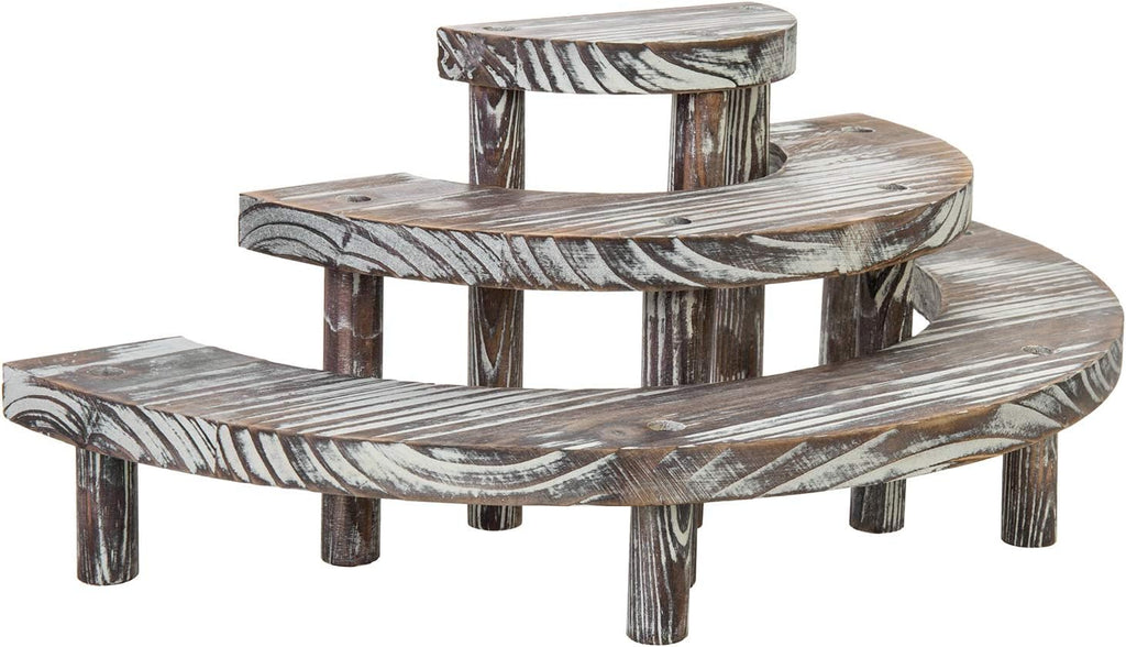 3 Tier Rustic Torched Wood Semicircle Cupcake Stand I682510
