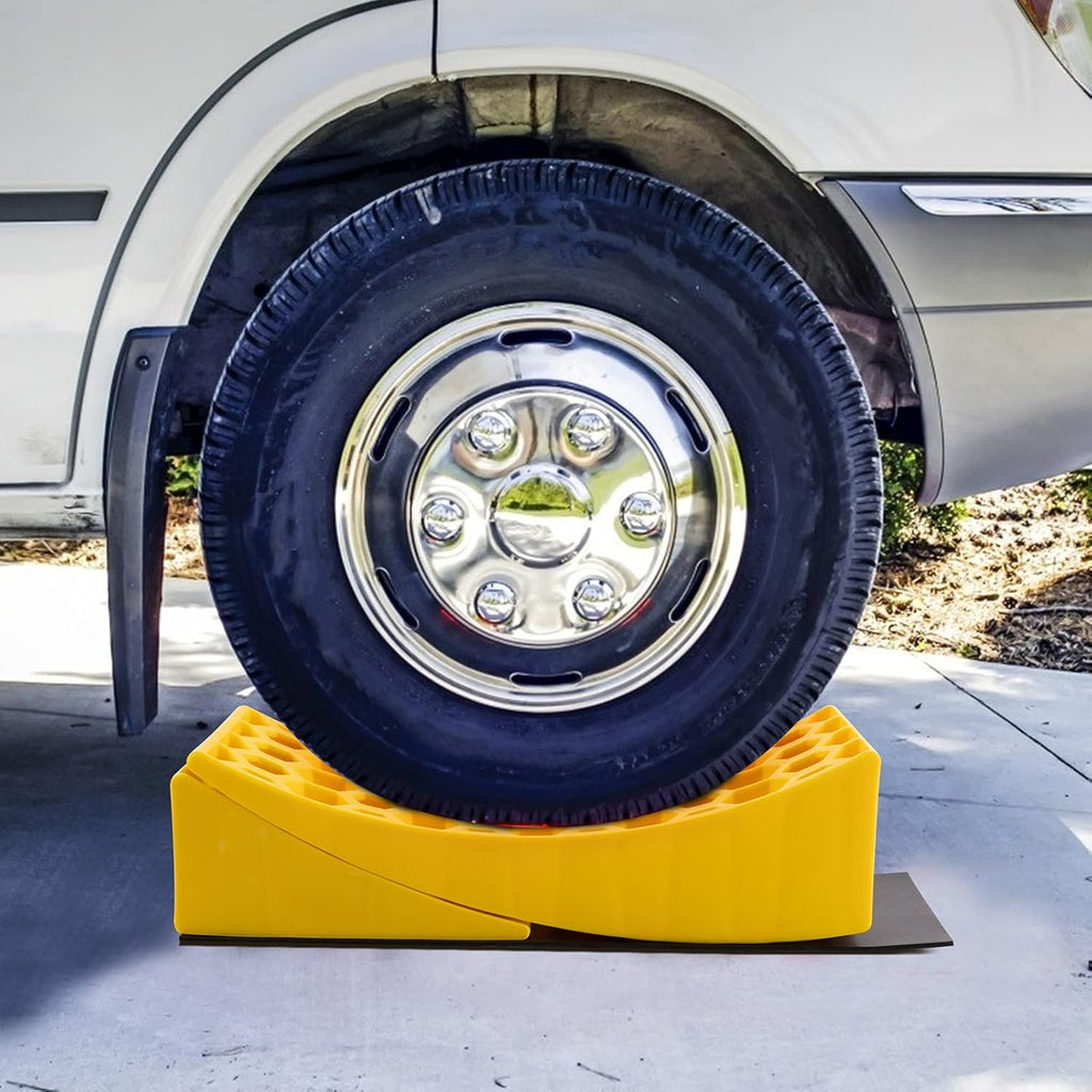 2-Pack Heavy Duty RV Leveling Blocks with Wheel Chocks and Anti-Slip Rubber Grip Mats Q2269