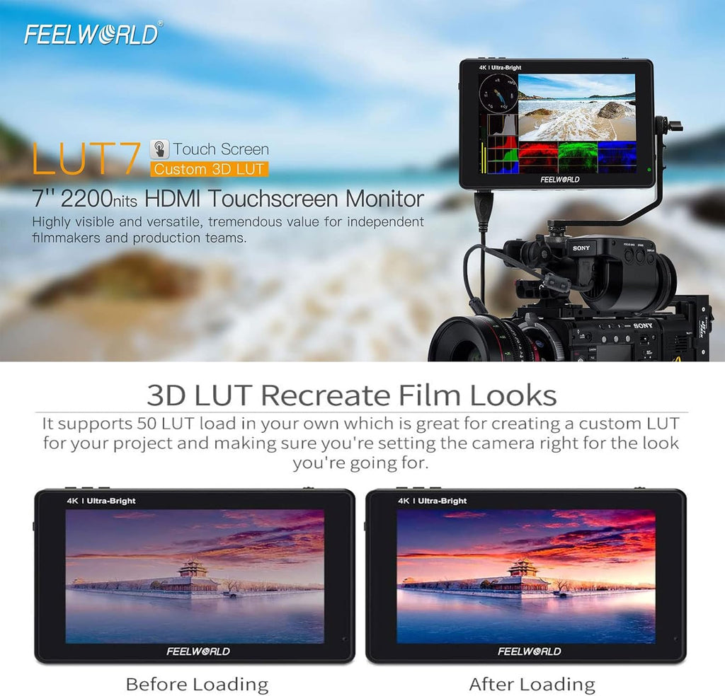 7 Inch 2200nits Touch Screen Camera Field Monitor with Waveform VectorScope 4K HDMI Input I774684