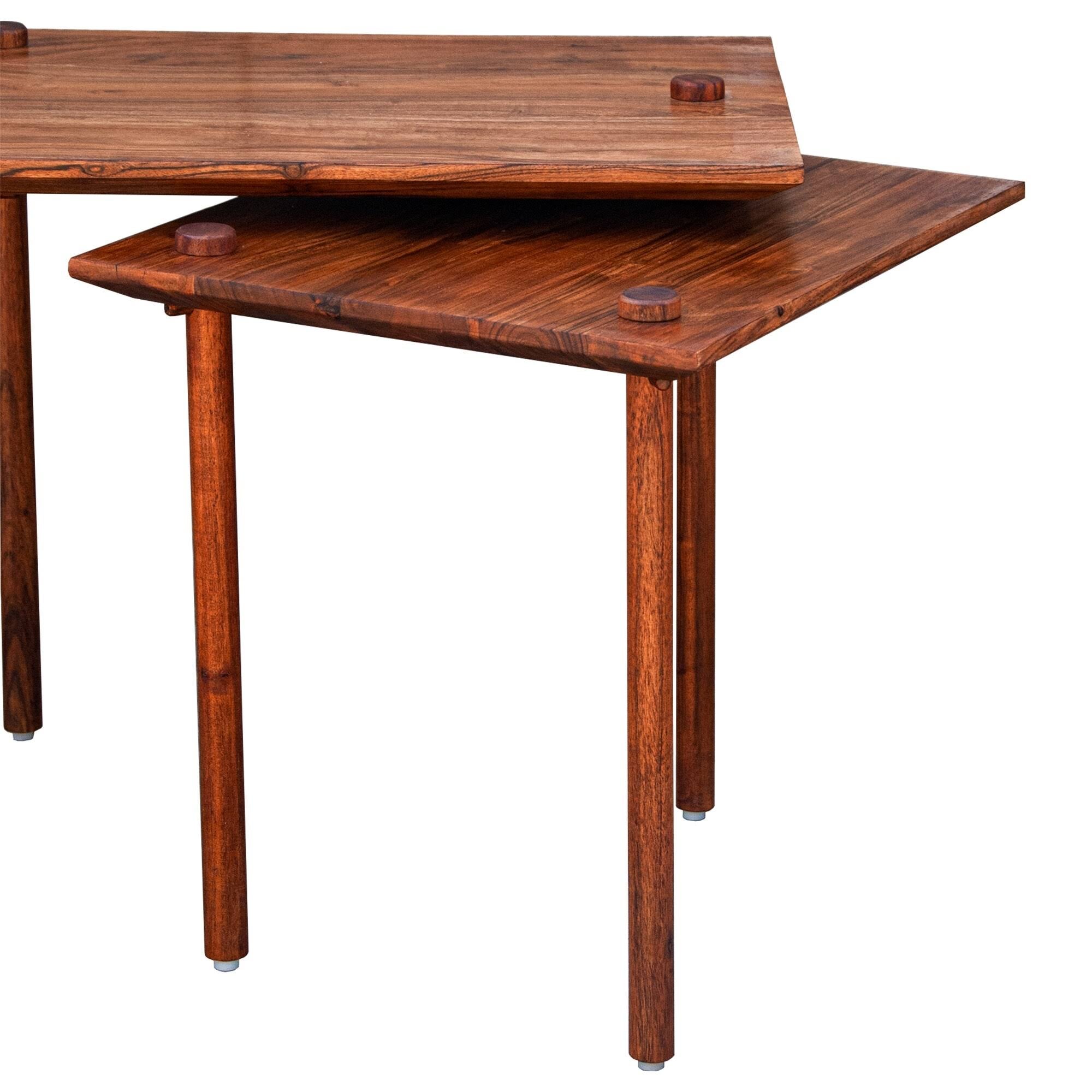 Solid Wood End Table with Pull Out Extension, Dark Brown J9385
