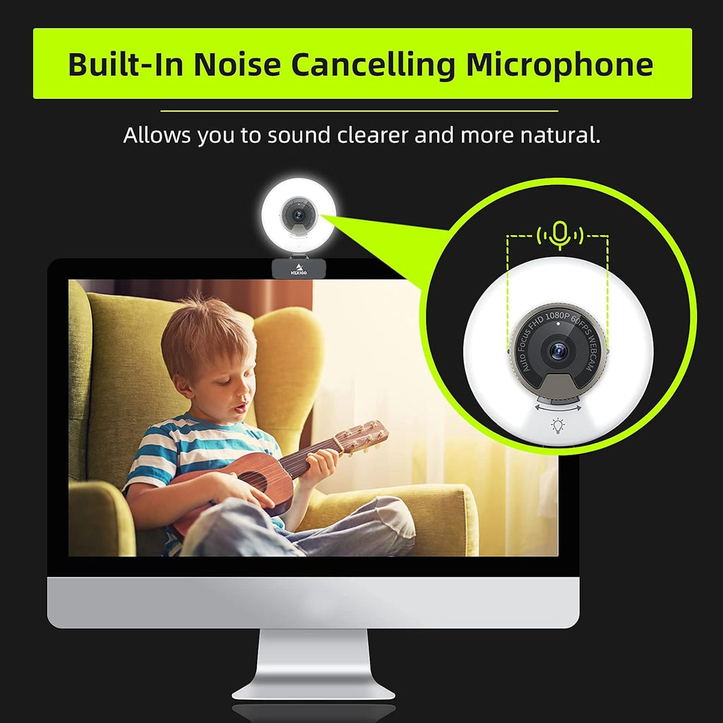 1080P 60FPS Webcam with Light, Dual Stereo Microphone, Pack of 2 M363536