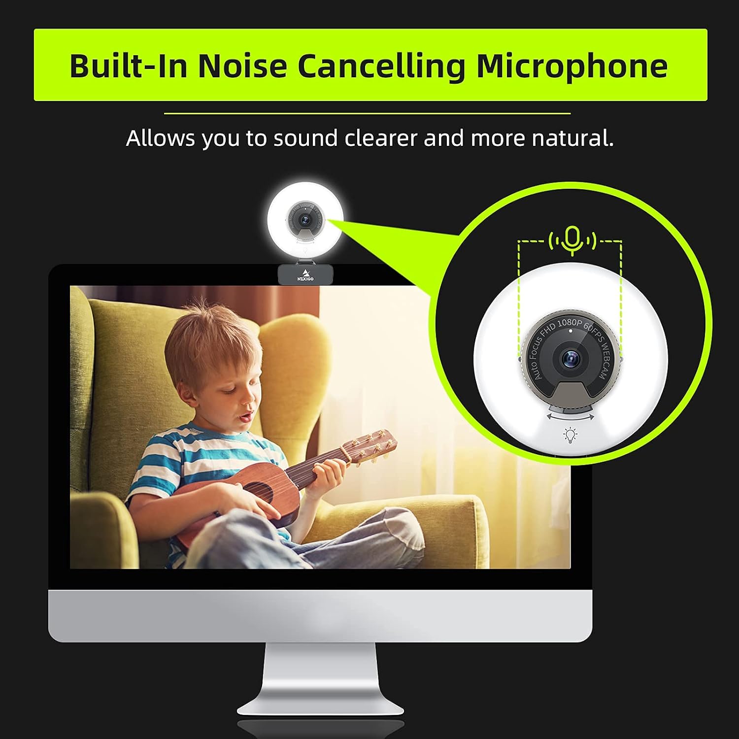 1080P 60FPS Webcam with Light, Dual Stereo Microphone, Pack of 2 M363536