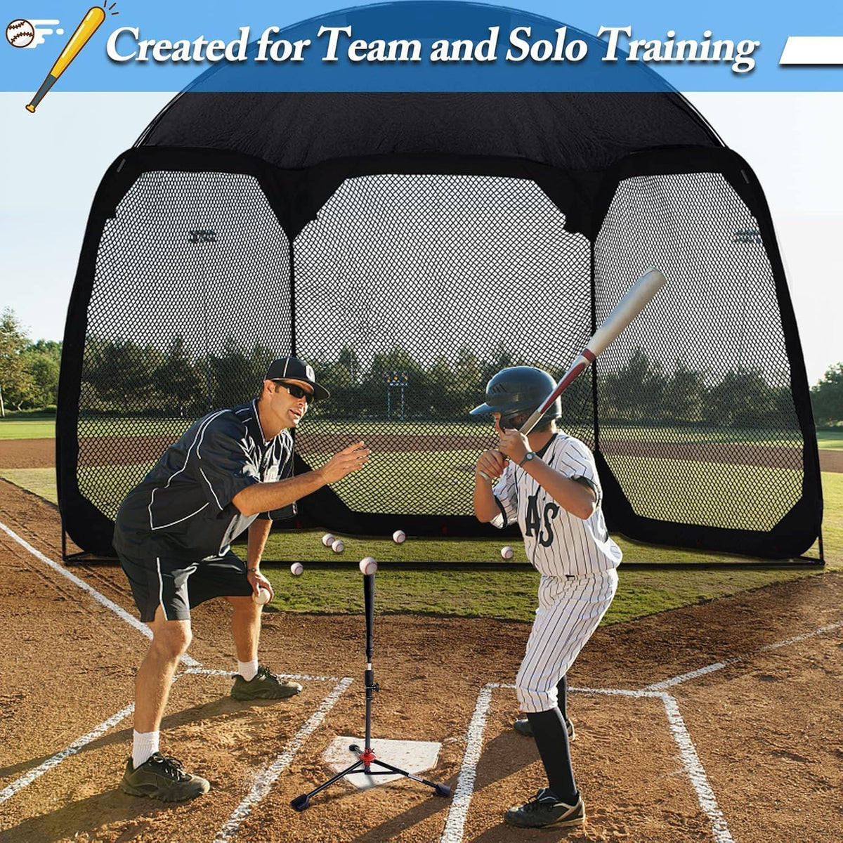 12 X6 X9.5FT Portable Baseball Batting Net with Carry Bag Q711616