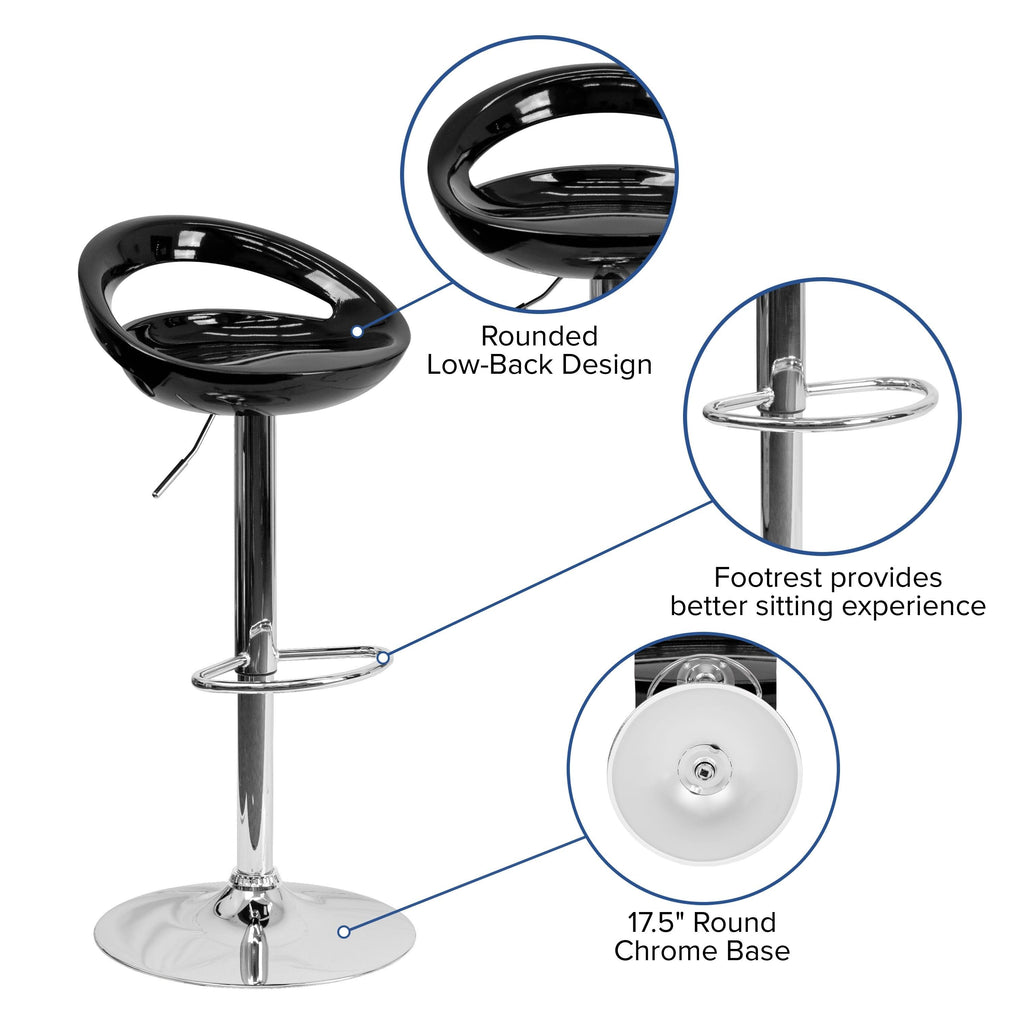 Silver Plastic Adjustable Height Barstool with Chrome Base X63759