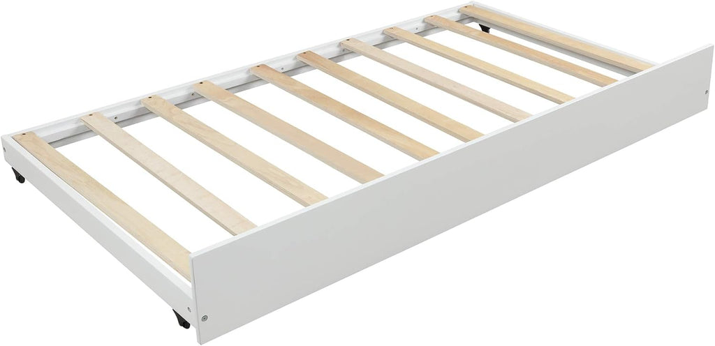 White Wood Twin Size House Bed Frame with Trundle E109