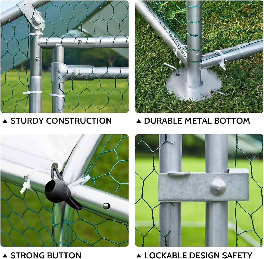 Metal Chicken Coop with Run Waterproof Cover Cage for Rabbits Cats Dogs X990