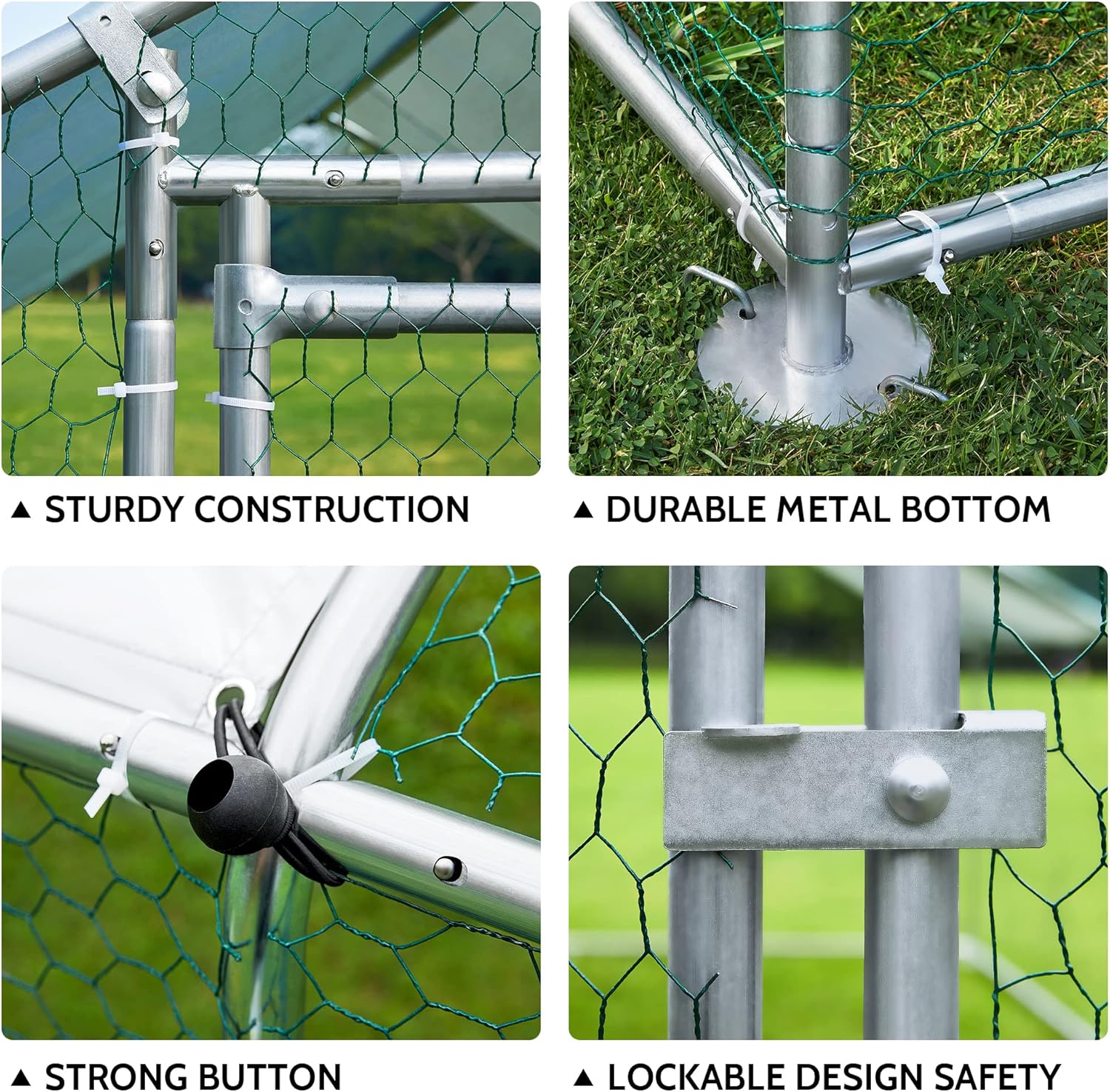 Metal Chicken Coop with Run Waterproof Cover Cage for Rabbits Cats Dogs X990
