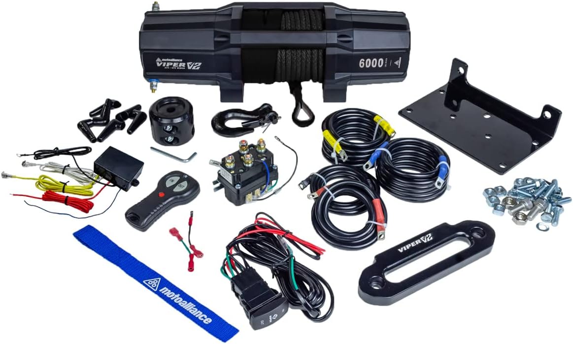 6000lb UTV Winch with 60 feet Black Rope, Wireless Remote S190