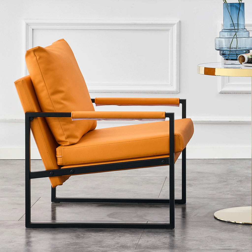 Orange PU Leather Accent Armchair with Metal Frame A932