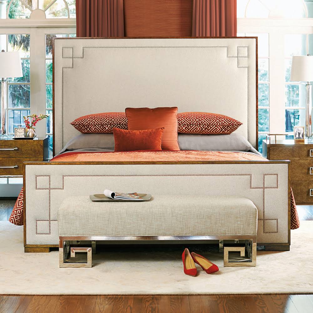 Dark Caramel Queen Upholstered Panel Bed Y3956
