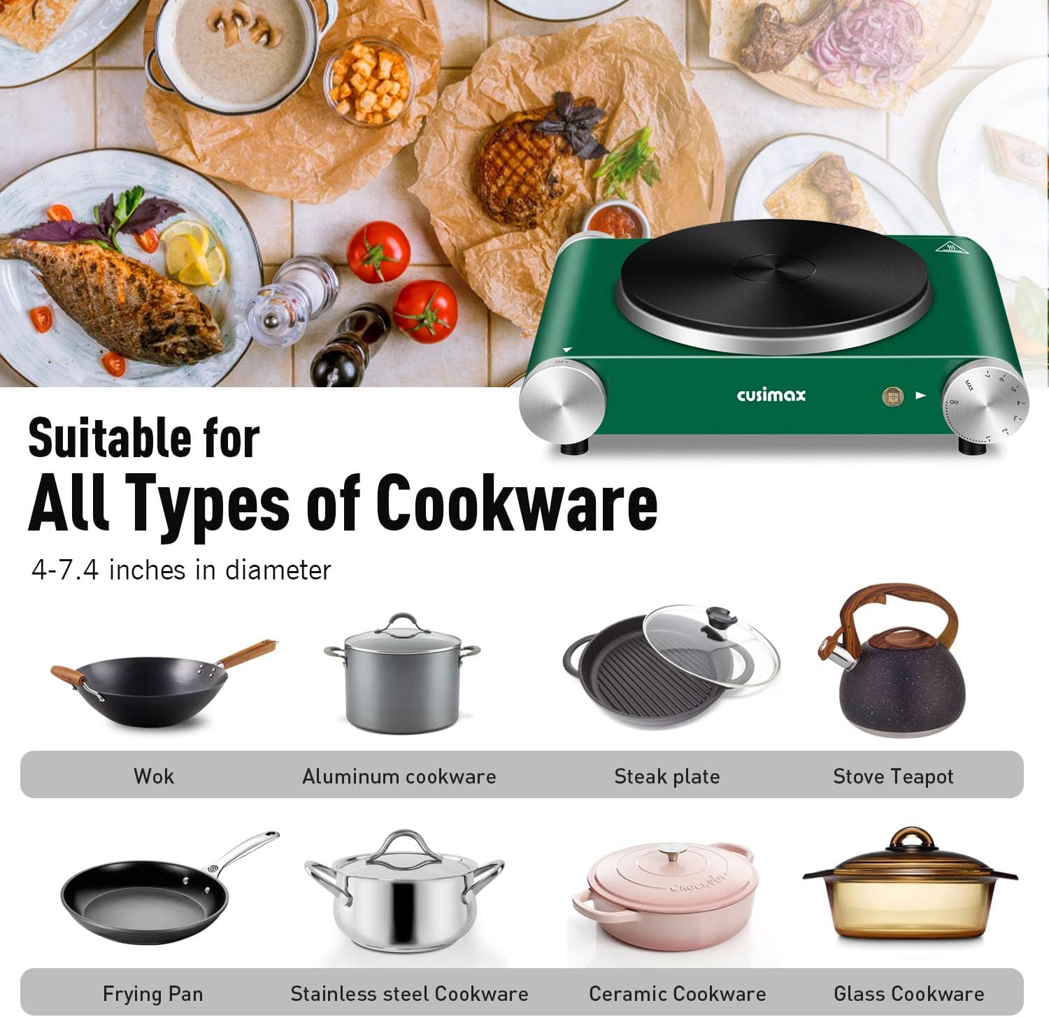 Green Cast Iron Single Burner Hot Plate Electric Burner, Pack of 2 G728057